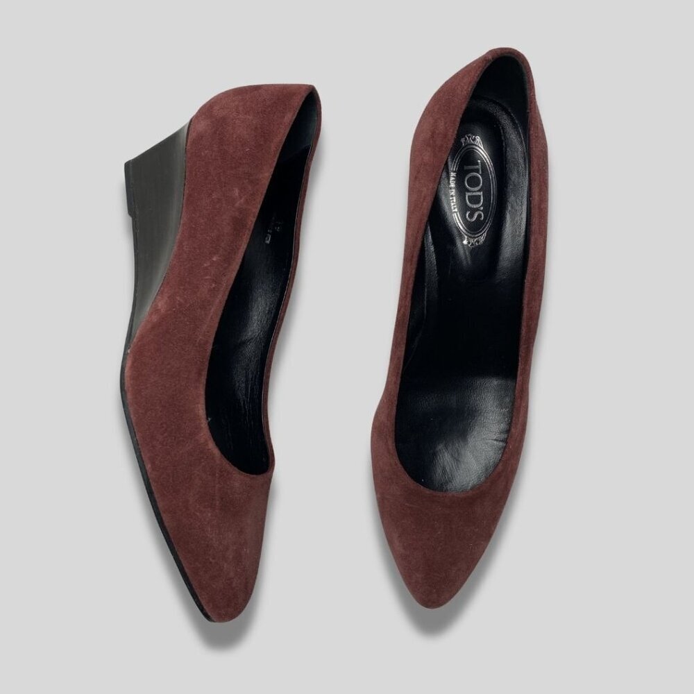 TOD’S Burgundy Suede Wedge Pumps Size 39